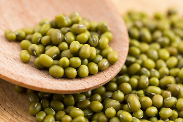 Image showing Mung beans over wooden spoon