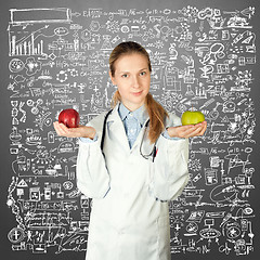 Image showing female doctor with two apples