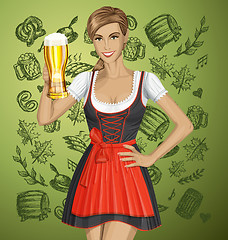 Image showing Vector Cute Woman In Drindl On Oktoberfest