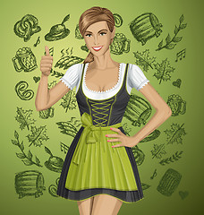 Image showing Vector Cute Woman In Drindl On Oktoberfest