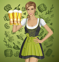 Image showing Vector Cute Woman In Drindl On Oktoberfest