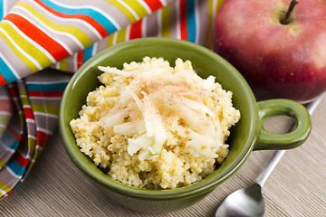 Image showing Portion of sweet millet porridge with apple and cinnamon