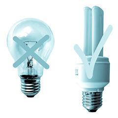 Image showing Traditional vs Fluorescent Light bulb