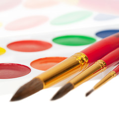 Image showing Paints and brushes - tools for children's creativity