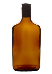 Image showing Brown empty liqueur bottle isolated on a white