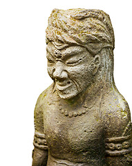 Image showing Stone sculpture of ancient warrior isolated on white background.