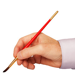 Image showing The artist's hand with a brush isolated on white background