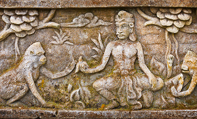 Image showing Old bas-relief on the wall of the temple. Indonesia, Bali