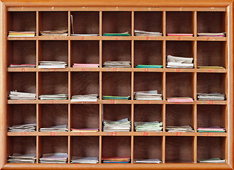 Image showing Cabinet with notes for divination in the interior of a Buddhist 