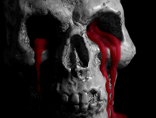 Image showing Black and White Bleeding Skull