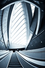 Image showing Moving escalator in the business center