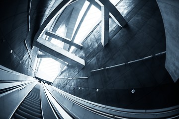 Image showing Moving escalator in the business center