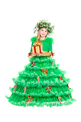 Image showing Little girl in green christmas dress