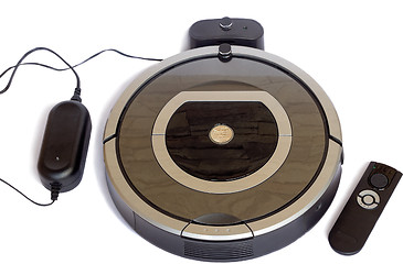 Image showing Robotics - the automated robot the vacuum cleaner on a white bac