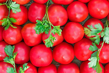 Image showing Ripe tomatoes of bright red color of the small size.