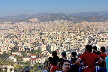 Image showing Tourists watching city panorama of Athens 