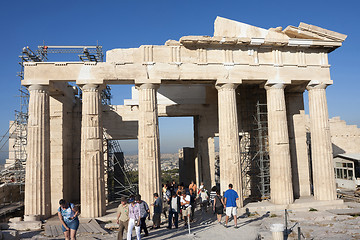 Image showing People sightseeing Temple of Athena Nike in Greece