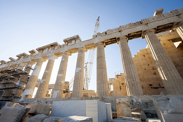 Image showing Reconstruction work on Parthenon temple in Athens