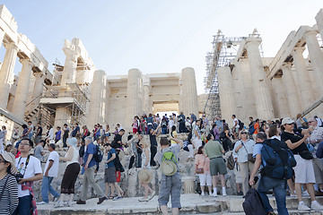 Image showing People sightseeing Athena Nike Temple