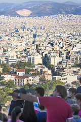 Image showing Tourists watching city panorama of Athens in Greece