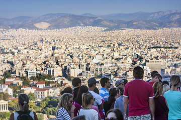 Image showing Tourists watching panorama of Athens in Greece