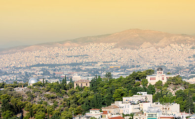 Image showing View of city and National Observatory in Athens