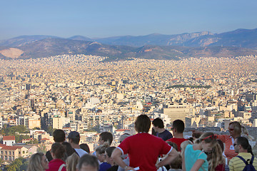 Image showing Tourists watching panorama of Athens 