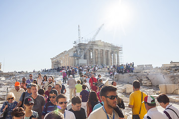 Image showing People sightseeing Parthenon in Greece