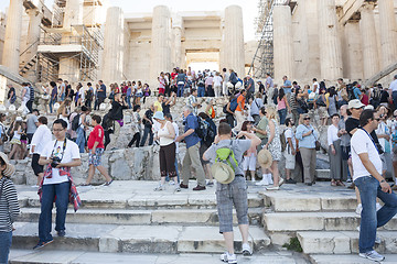 Image showing People sightseeing Athena Nike Temple in Greece