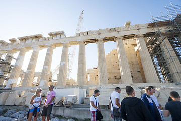 Image showing People sightseeing Parthenon temple in Greece