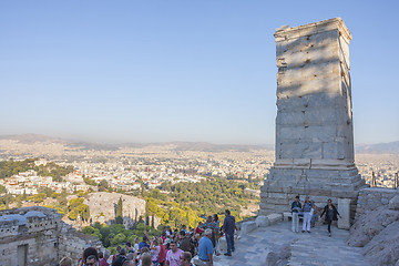 Image showing Tourists sightseeing Athena Nike Temple