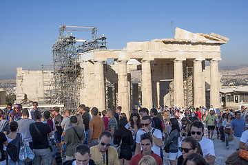 Image showing Tourists sightseeing Temple of Athena Nike in Greece