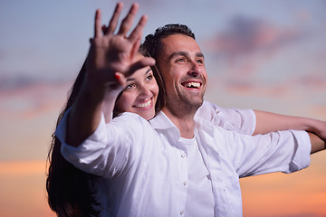 Image showing young couple  on beach have fun