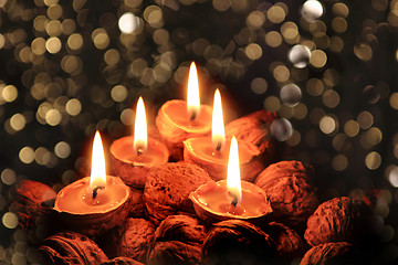 Image showing christmas candles in the dark night