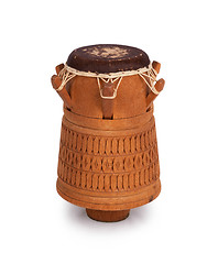 Image showing Djembe, Surinam percussion, handmade wooden drum with goat skin