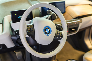 Image showing White interior of eco-friendly full-time electric car BMW i3