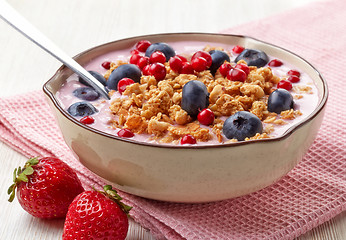 Image showing Healthy breakfast. Yogurt with granola and berries