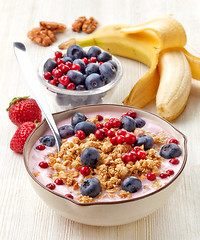 Image showing Healthy breakfast. Yogurt with granola and berries