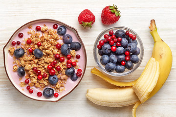 Image showing Healthy breakfast. Yogurt with granola and berries