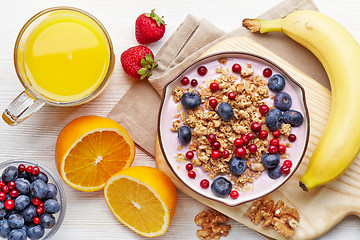 Image showing Healthy breakfast. Yogurt with granola and berries