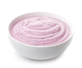 Image showing bowl of pink blueberry yogurt