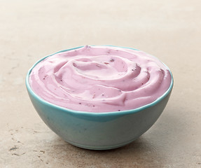 Image showing bowl of pink blueberry yogurt