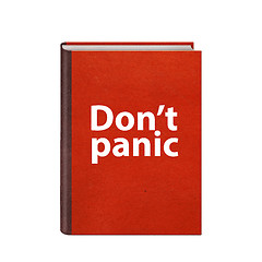 Image showing Red book with Dont panic text on cover isolated