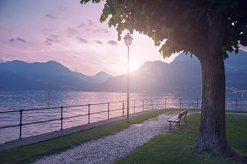 Image showing View of Como lake on sunset in Bellagio, Italy