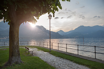 Image showing View of Como lake on sunset in Bellagio, Italy