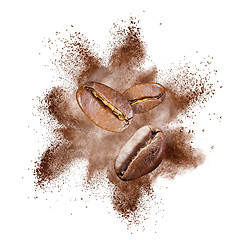 Image showing Coffee beans explosion isolated on white