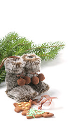 Image showing Winter boots, christmas tree and ginger cookies