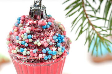 Image showing Christmas retro tree toy over defocused background