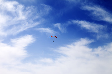 Image showing Silhouette of skydiver at sky