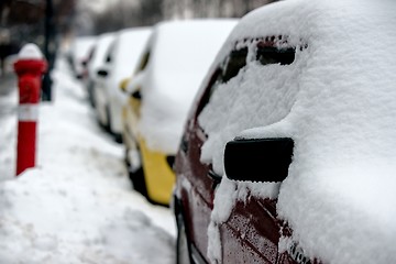 Image showing Cars covered in snow after blizzard